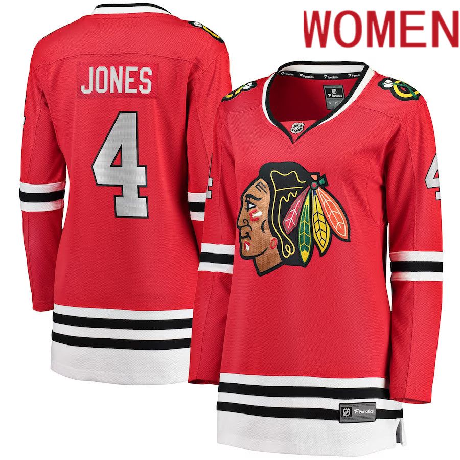 Women Chicago Blackhawks #4 Seth Jones Red Fanatics Branded Home Breakaway Player NHL Jersey